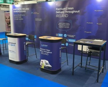 Meteor Space exhibition stand at Naidex 2025 showcasing 2-man delivery and UK/EU fulfilment services.